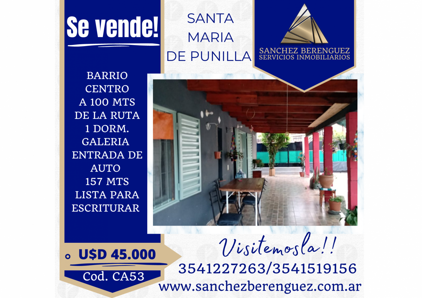 PRECIOSA CASA EN EL CENTRO DE SANTA MARIA DE PUNILLA A TAN SOLO UNA CUADRA DE LA RUTA 38. CA53 