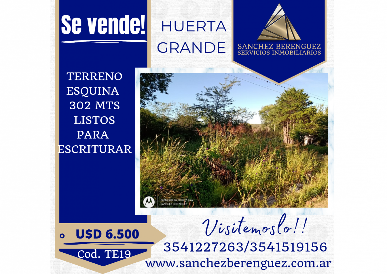 HERMOSO TERRENO EN HUERTA GRANDE A METROS  DE LA RUTA 38 Y DEL ARROYO. TE19
