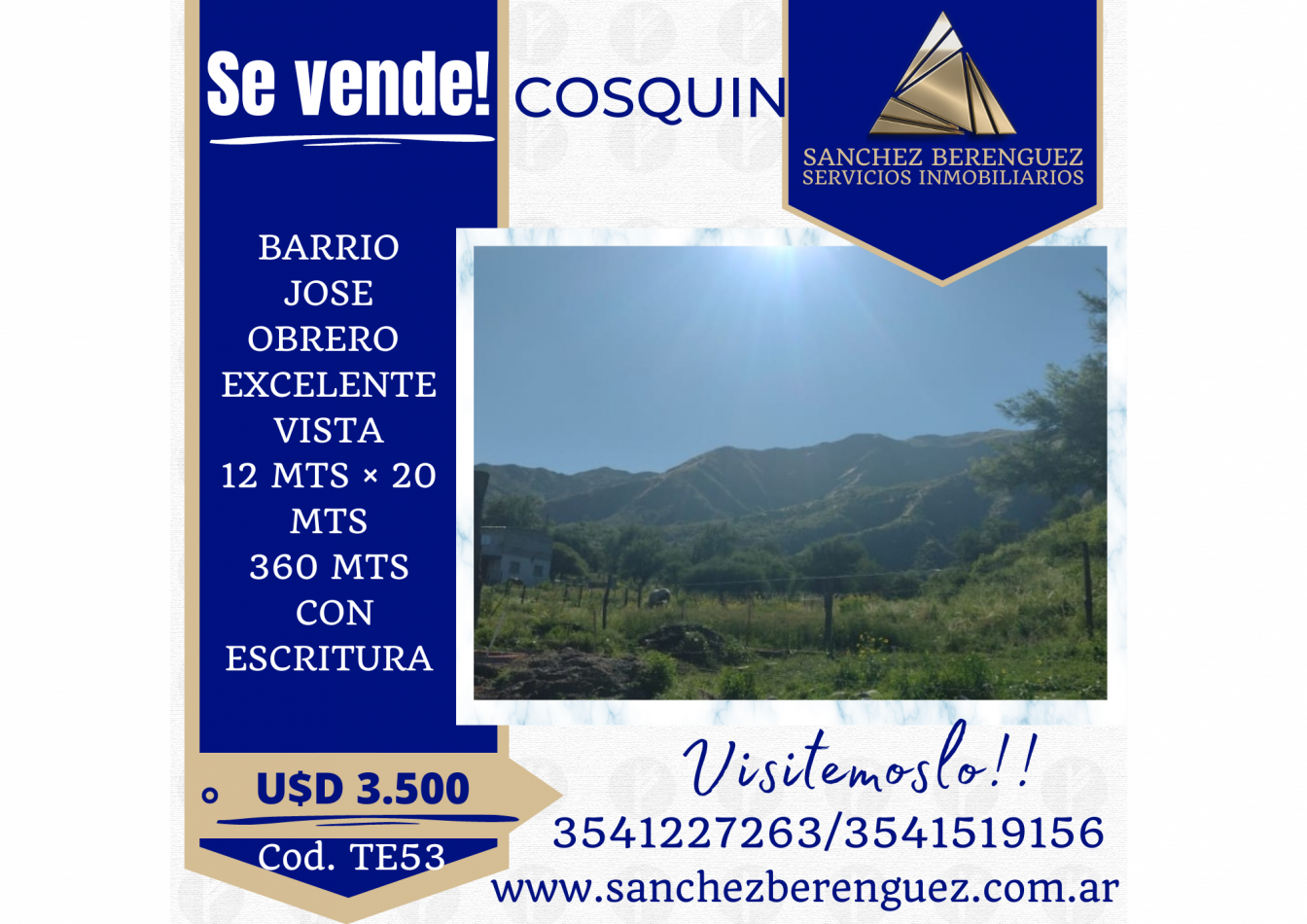 TERRENO AL PIE DE LA MONTANA EN COSQUIN TE53