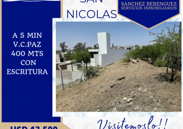 TERRENO CON HERMOSA VISTA EN VILLA SAN NICOLAS MALAGUENO. TE55