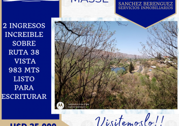 ESPECTACULAR TERRENO CON IMPORTANTE UBICACION EN BIALET MASSE SOBRE RUTA 38. TE41
