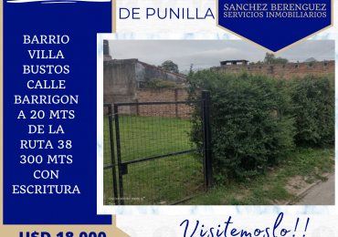 TERRENO EN SANTA MARIA DE PUNILLA A 30 MTS DE RUTA 38. 